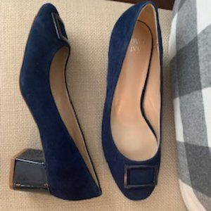 Crown Ivy Blue Beckie Buckle Loafer Pumps Heels Womens 8M Slip On Suede Shoes